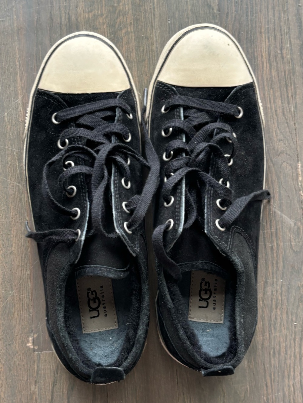 UGG Black Suede Sneakers with Cream Toe Cap NEVER WORN